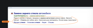 Пример текста под заголовком сайта в поисковой выдаче (сниппет)